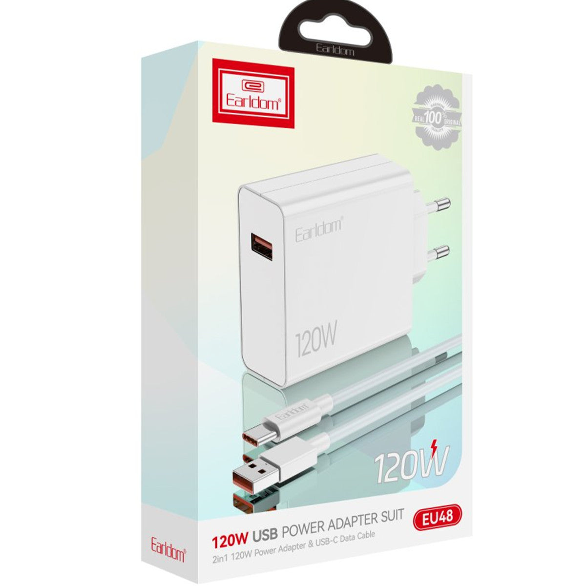 Earldom EU48 120W USB QC 3.0 Çıkışlı ve USB to Type-C Kablolu PD Hızlı Şarj Cihazı