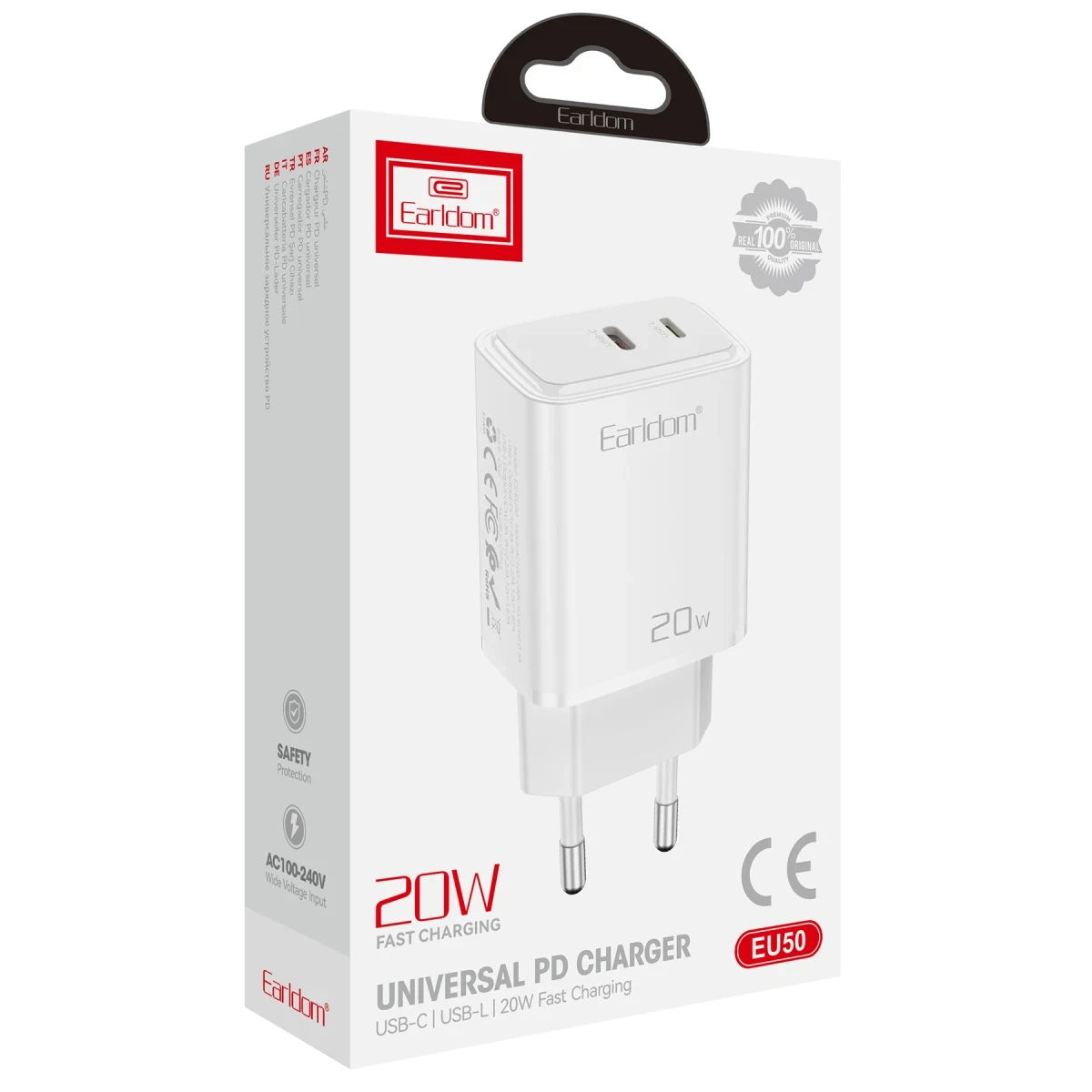 Earldom EU50 20W Type-C ve 20W Lightning Çıkışlı PD Hızlı Şarj Aleti - Beyaz