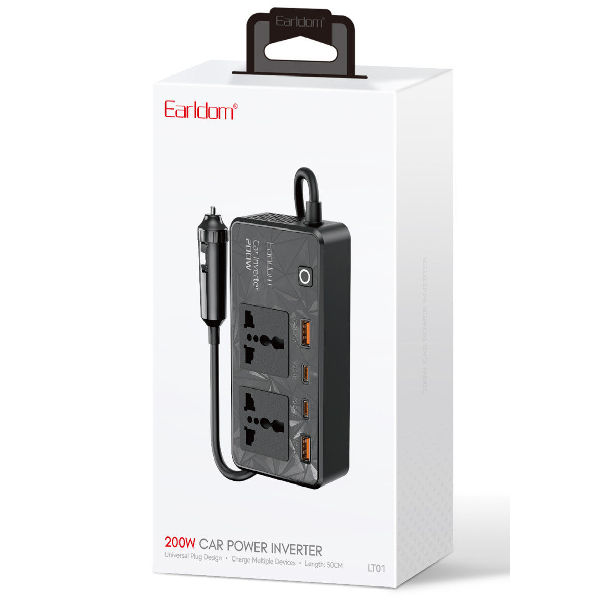 Earldom LT01 200W AC 220V Çıkışlı PD Destekli 4 Portlu Araç İçi Güç Dönüştürücü