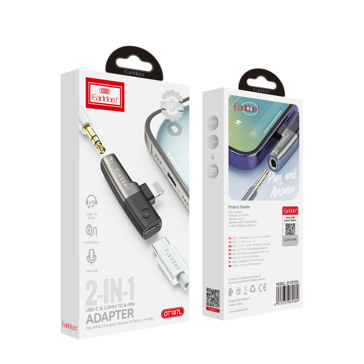 Earldom OT107L Lightning to 3.5mm ve Lightning Çıkış Dönüştürücü