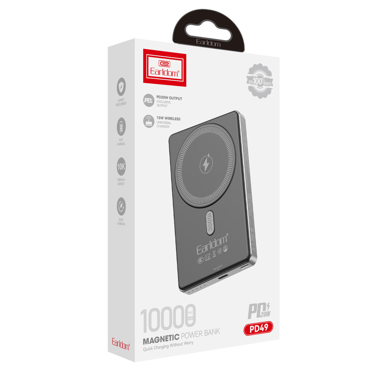 Earldom PD49 10.000 mAh 15W Kablosuz Şarj ve 20W Type-C Çıkışlı PD Hızlı Şarj Powerbank