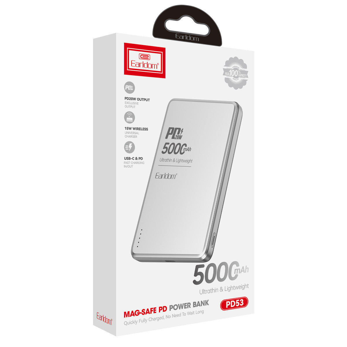 Earldom PD53 5.000 mAh 15W Kablosuz Şarj ve 20W Type-C Çıkışlı PD Hızlı Şarj Powerbank