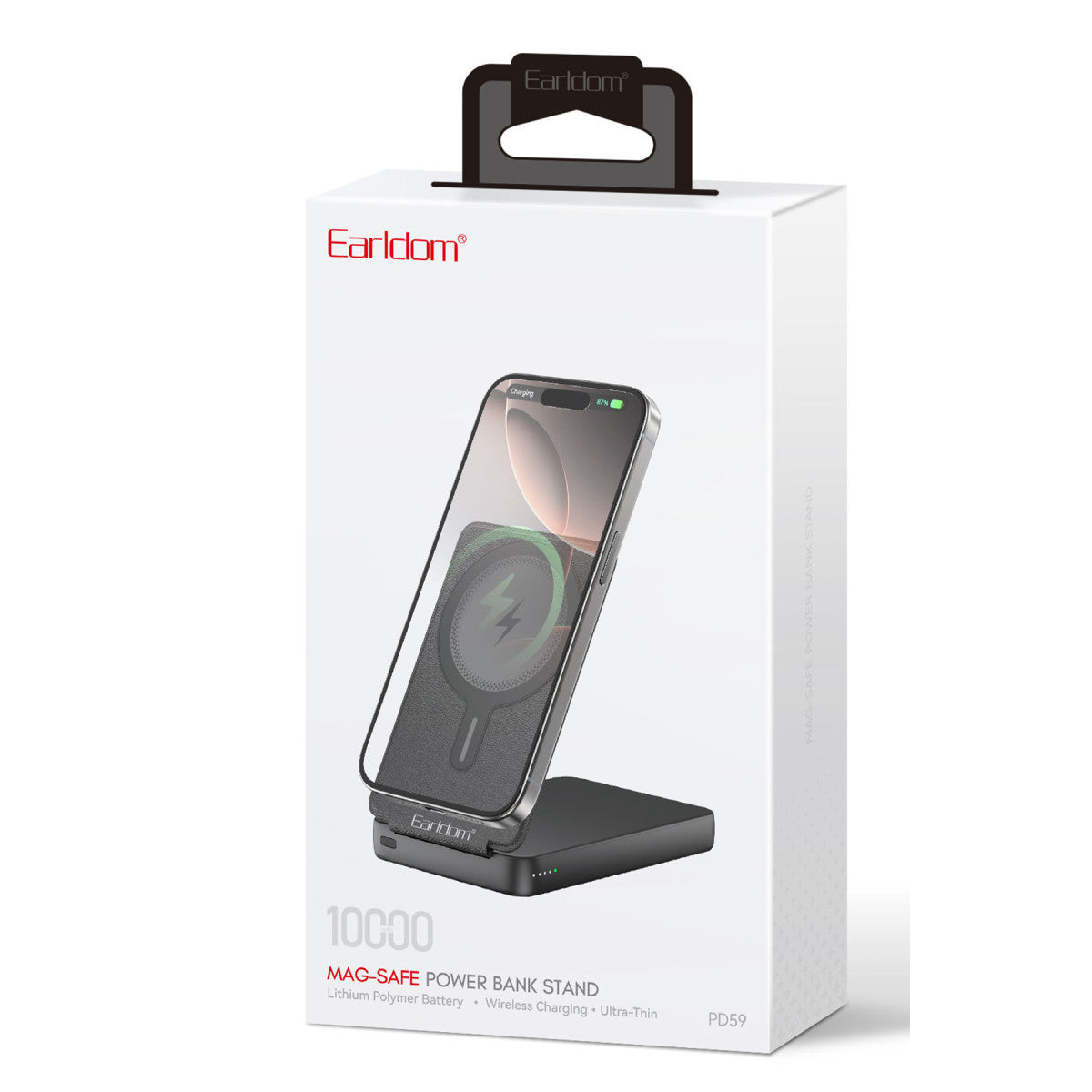 Earldom PD59 10.000 mAh 20W Kablosuz Şarj ve 20W Type-C Çıkışlı PD Hızlı Şarj ve Standlı Powerbank