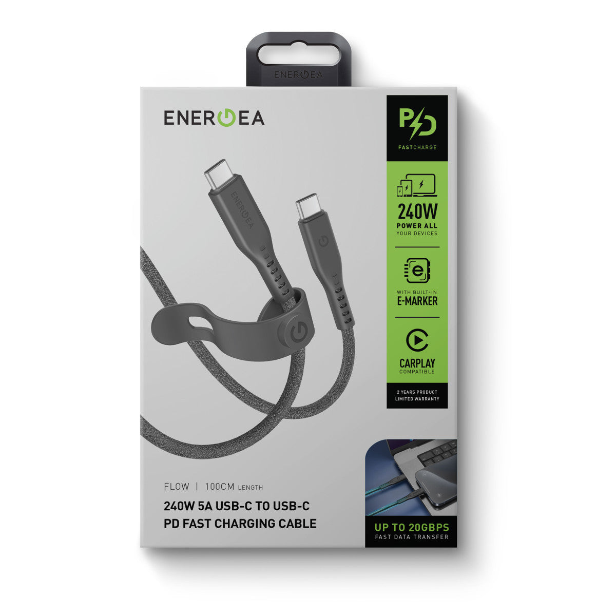 Energea Flow USB 3.2 20Gbps 2M 240W Type-C to Type-C PD Hızlı Şarj Kablo