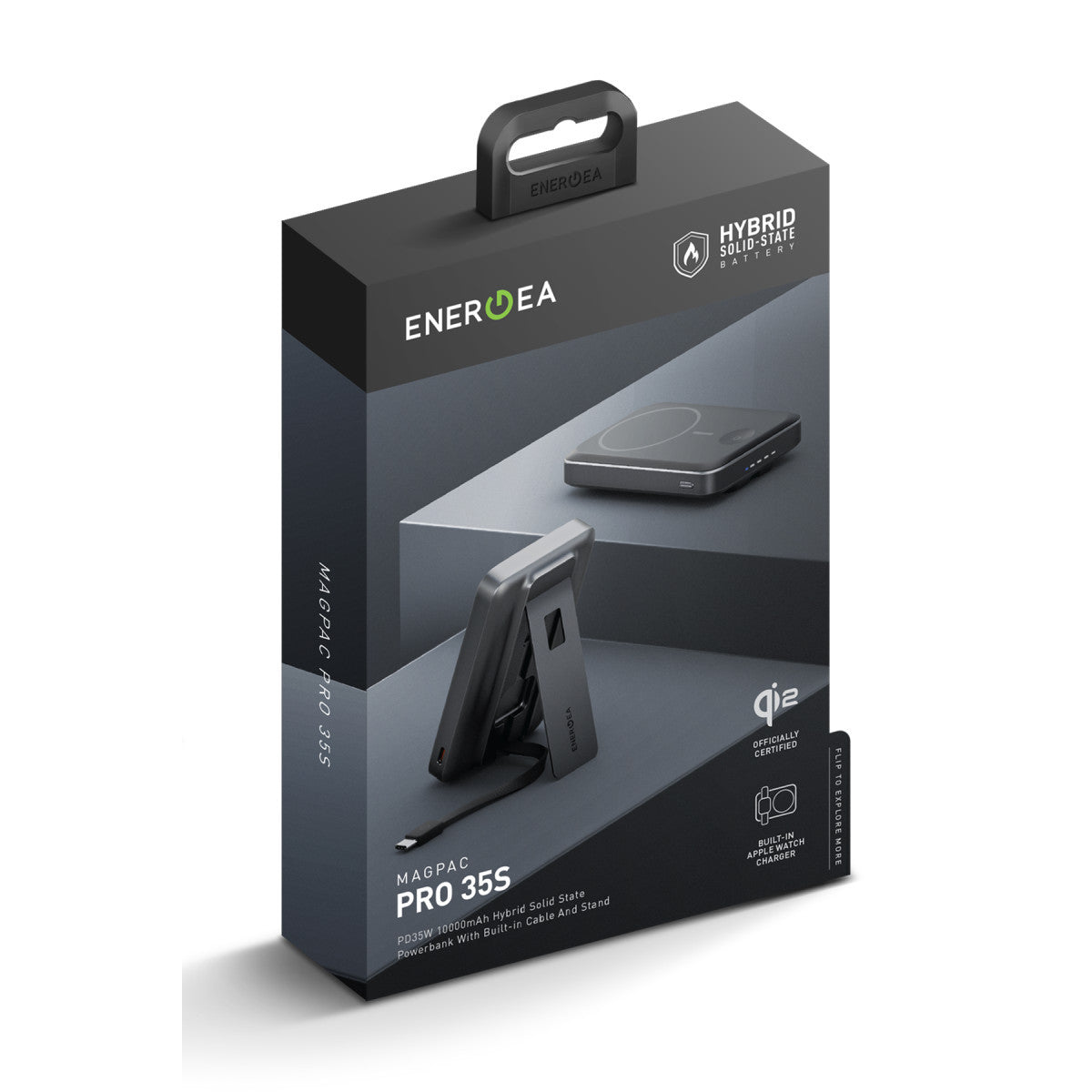 Energea MagPac Pro 35s 10.000 mAh 35W Type-C Dahili Kablolu 15W Qi2 Telefon Saat Kablosuz Şarj Destekli ve Hibrit Solid State Destekli Magsafe Powerbank