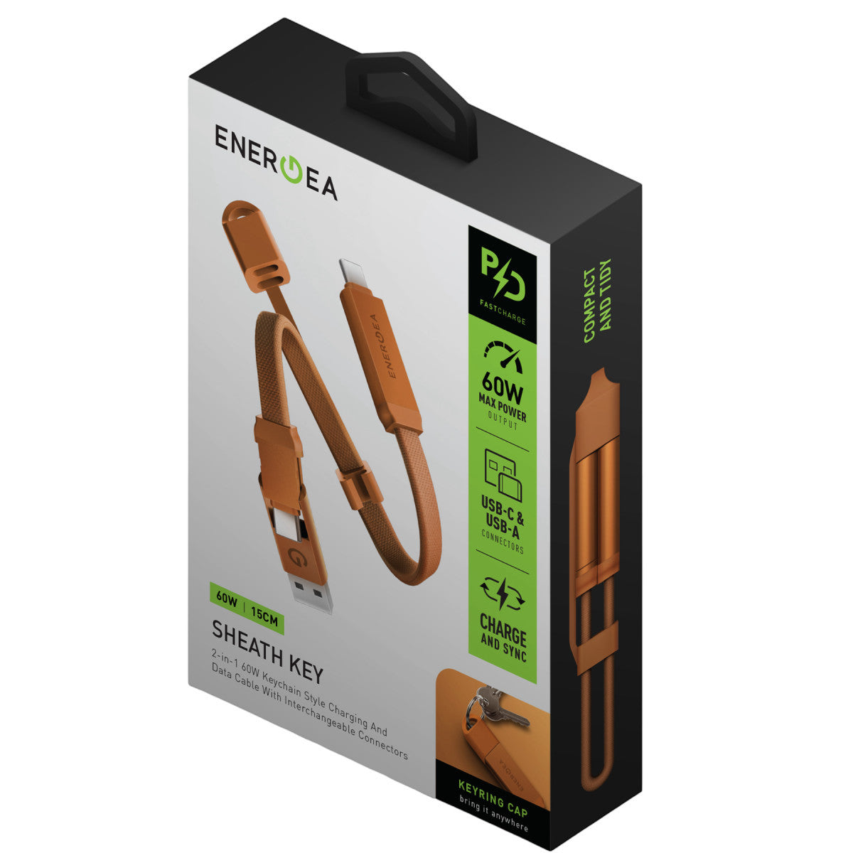 Energea Sheath Key 15cm 60W 2in1 Type-C to Type-C ve USB-A Hızlı Şarj Kablo