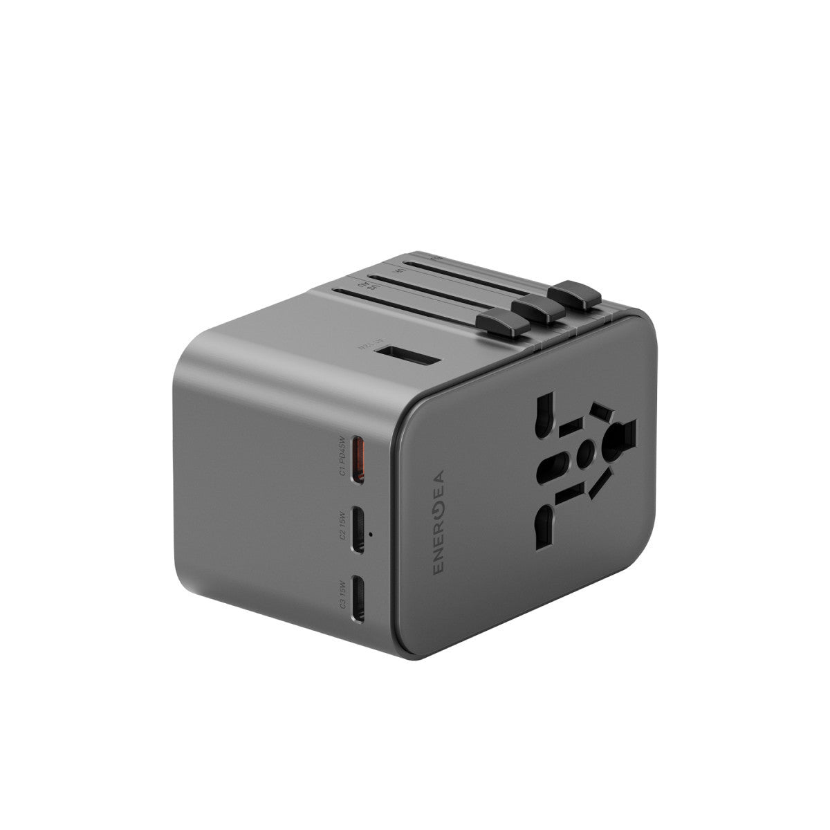 Energea TravelWorld Universal GaN45 1 Adet 45W Type C 2 Adet 15W Type C ve 2 Adet 12W USB Çıkışlı PD Hızlı Şarj Aleti