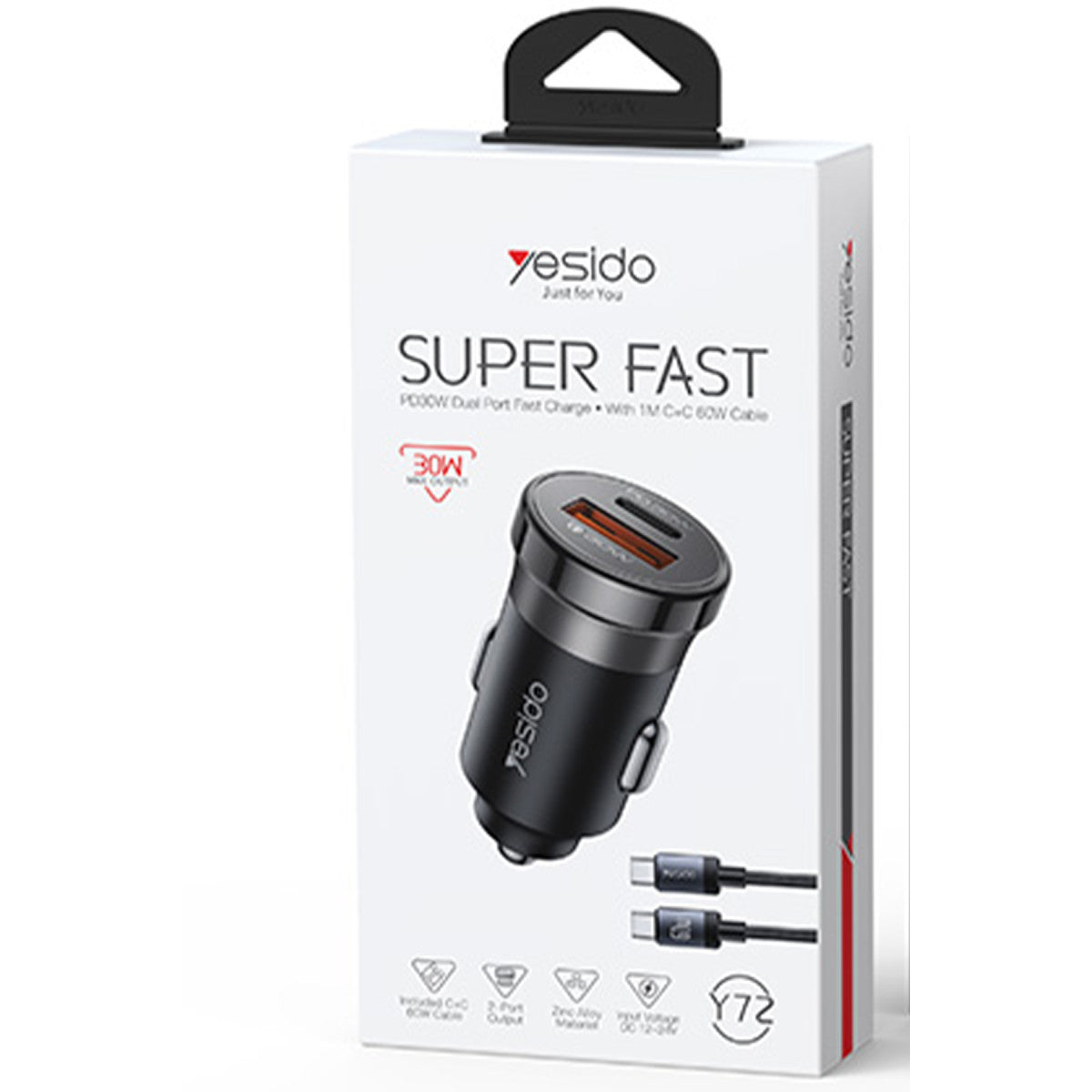 Yesido Y72 1 Adet 30W Type C ve 1 Adet 30W USB Çıkışlı PD Hızlı Araç Şarj Cihazı