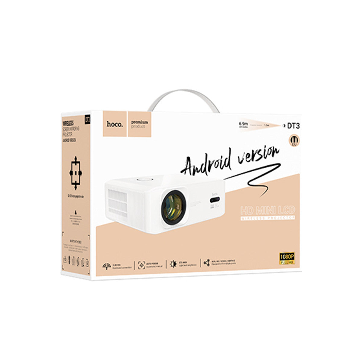Hoco. DT3 Smart Elektrik Otomatik Odaklanma Özellikli 1080P Android Wifi Kablolu Projeksiyon Cihazı