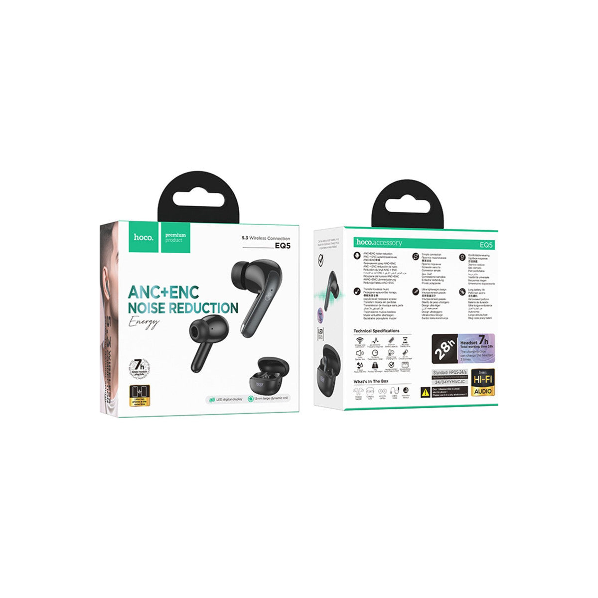 Hoco. EQ5 Energy Aktif Gürültü Engelleyici Özellikli Bluetooth 5.3 Kablosuz TWS Airpods Kulaklık
