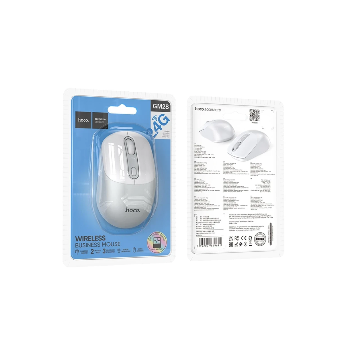 Hoco. GM28 2.4G Business Kablosuz Mouse - Beyaz-Gri