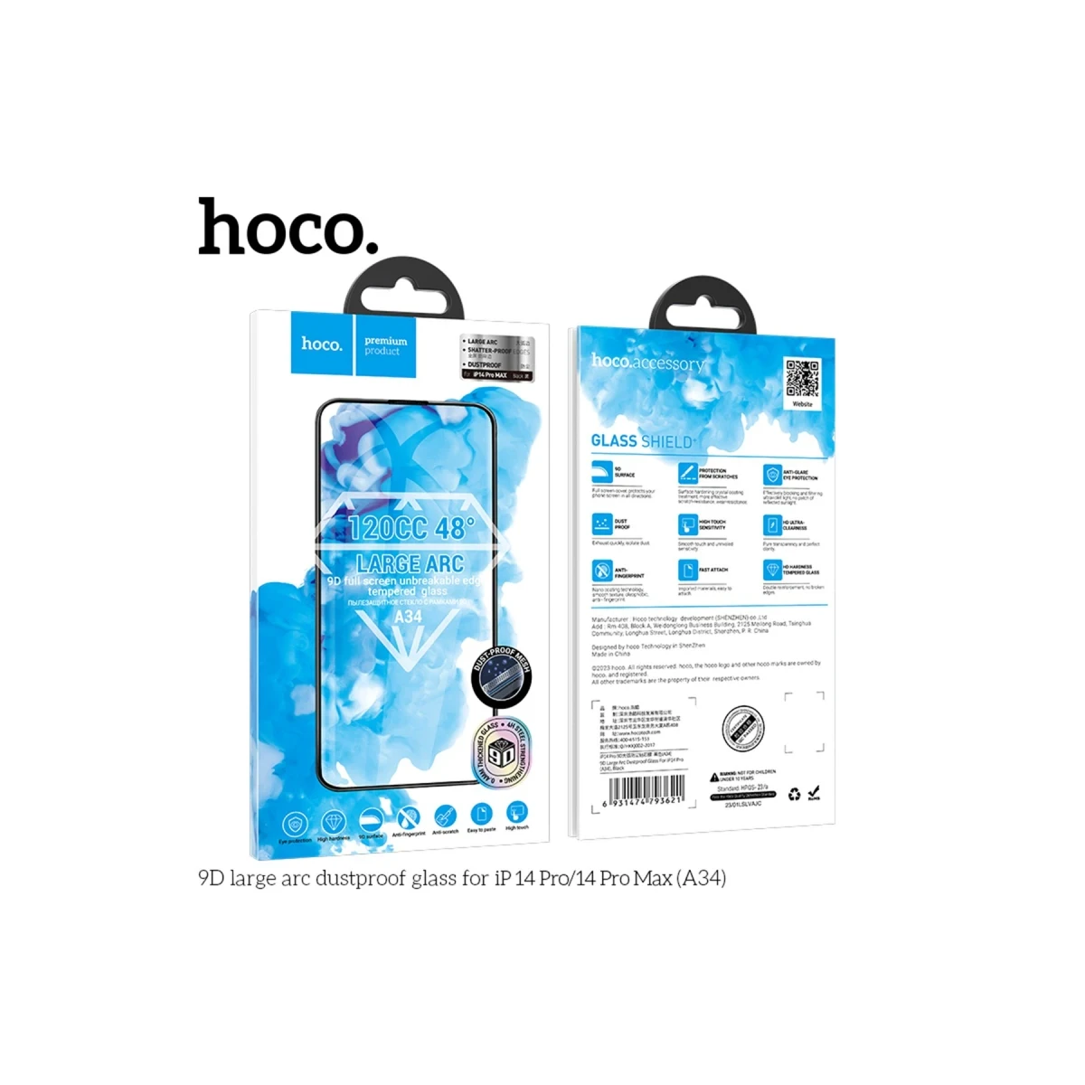 Hoco. Apple iPhone 14 Pro Max 9D Dustproof Cam Ekran Koruyucu - Siyah