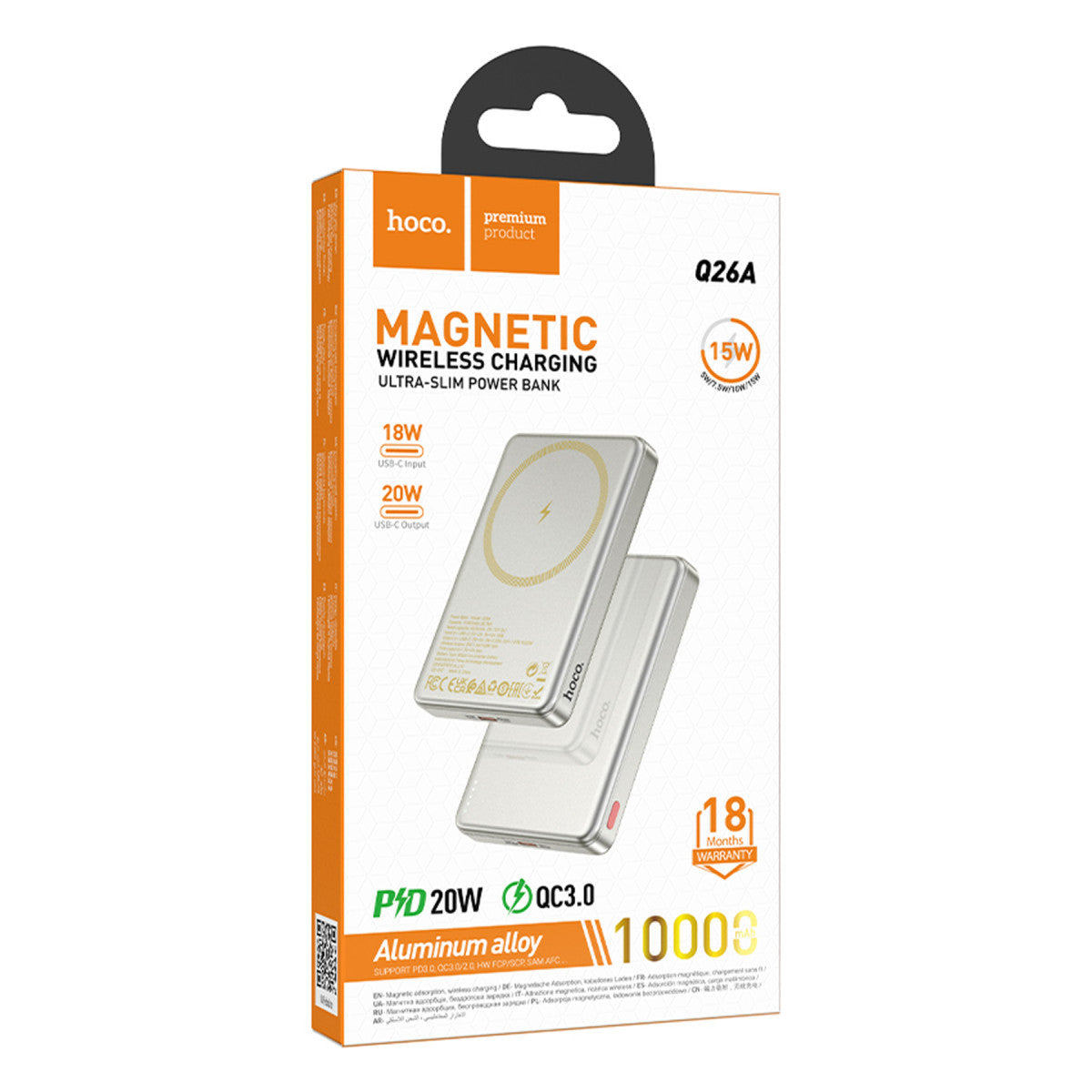 Hoco. Q26A Joy 10.000 mAh 20W Type-C ve 15W Kablosuz Magsafe Şarj Özellikli PD Powerbank