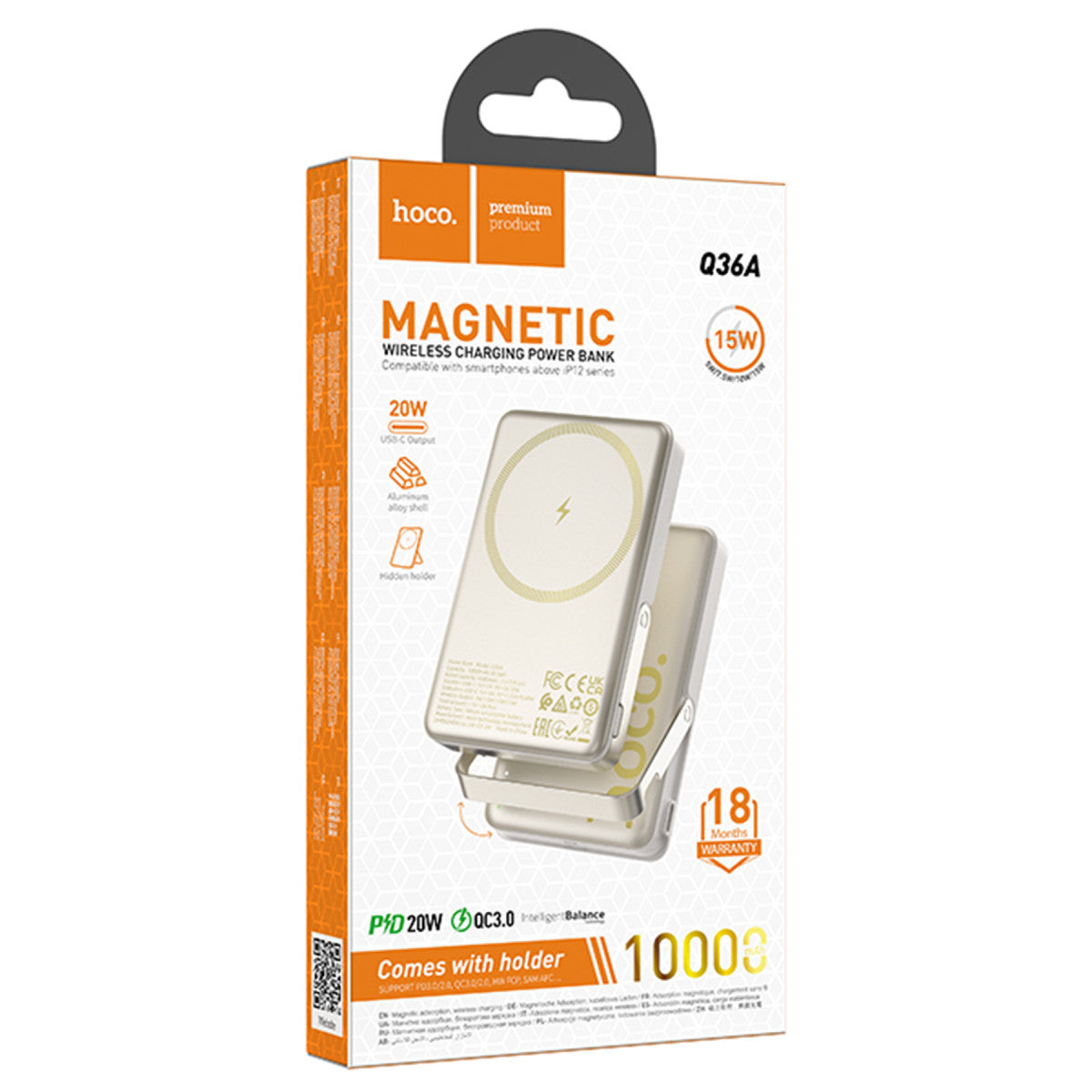 Hoco. Q36A Sunlight 10.000 mAh 20W Type-C ve 10W Kablosuz Şarj PD Magsafe Standlı Powerbank