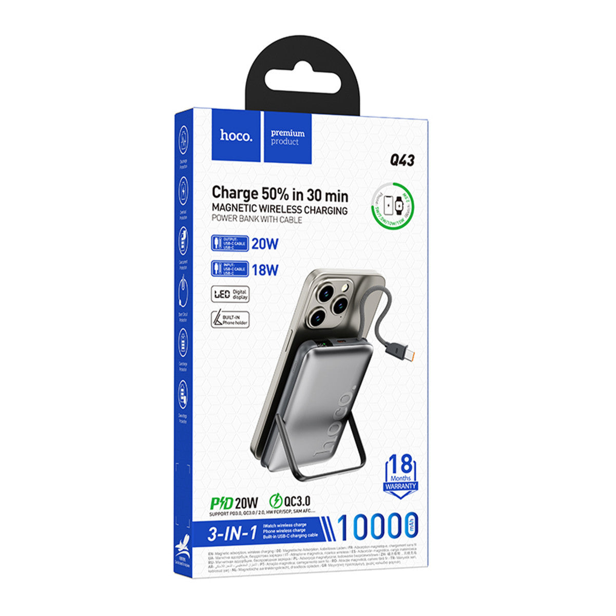 Hoco. Q43 Clever 3in1 10.000 mAh PD 20W Standlı Magsafe Powerbank