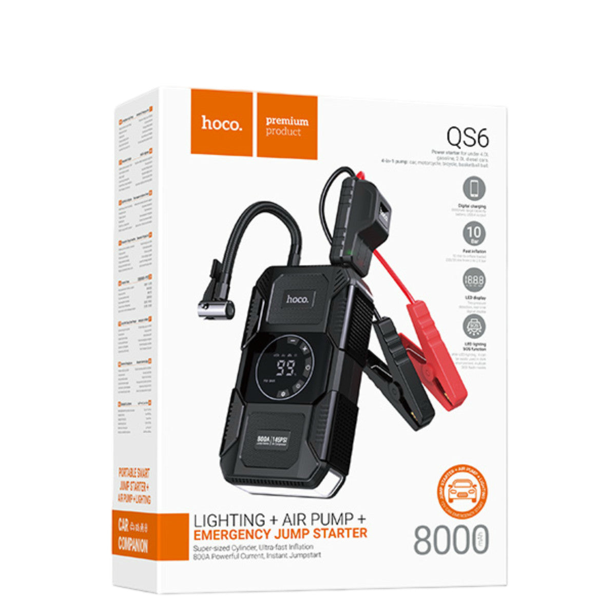 Hoco. QS6 29.6W Akıllı Hava Pompası ve Acil Marş Destekli 8.000 mAh Powerbank