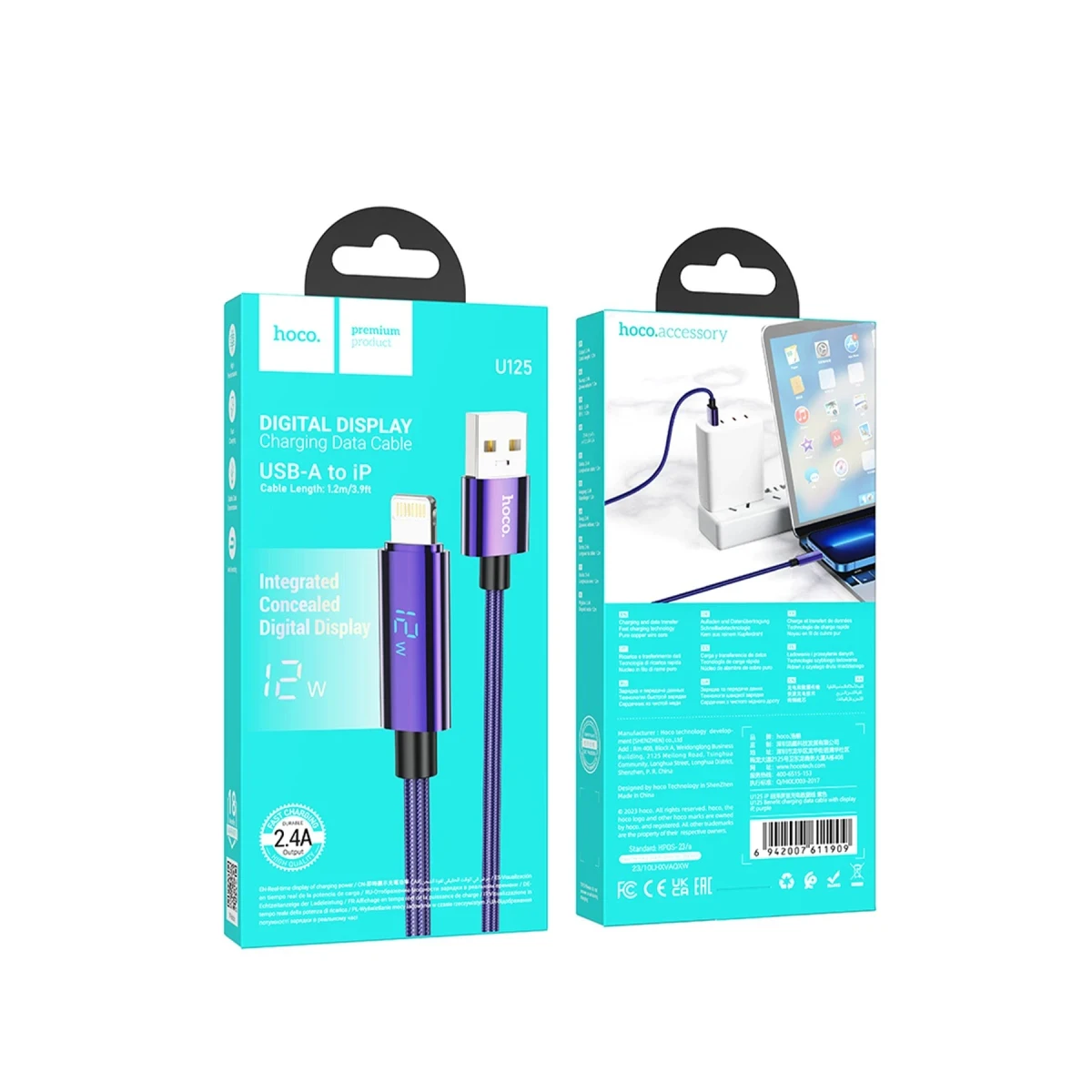 Hoco. U125 1.2M Benefit USB to Lightning Şarj Data Kablosu - Mor