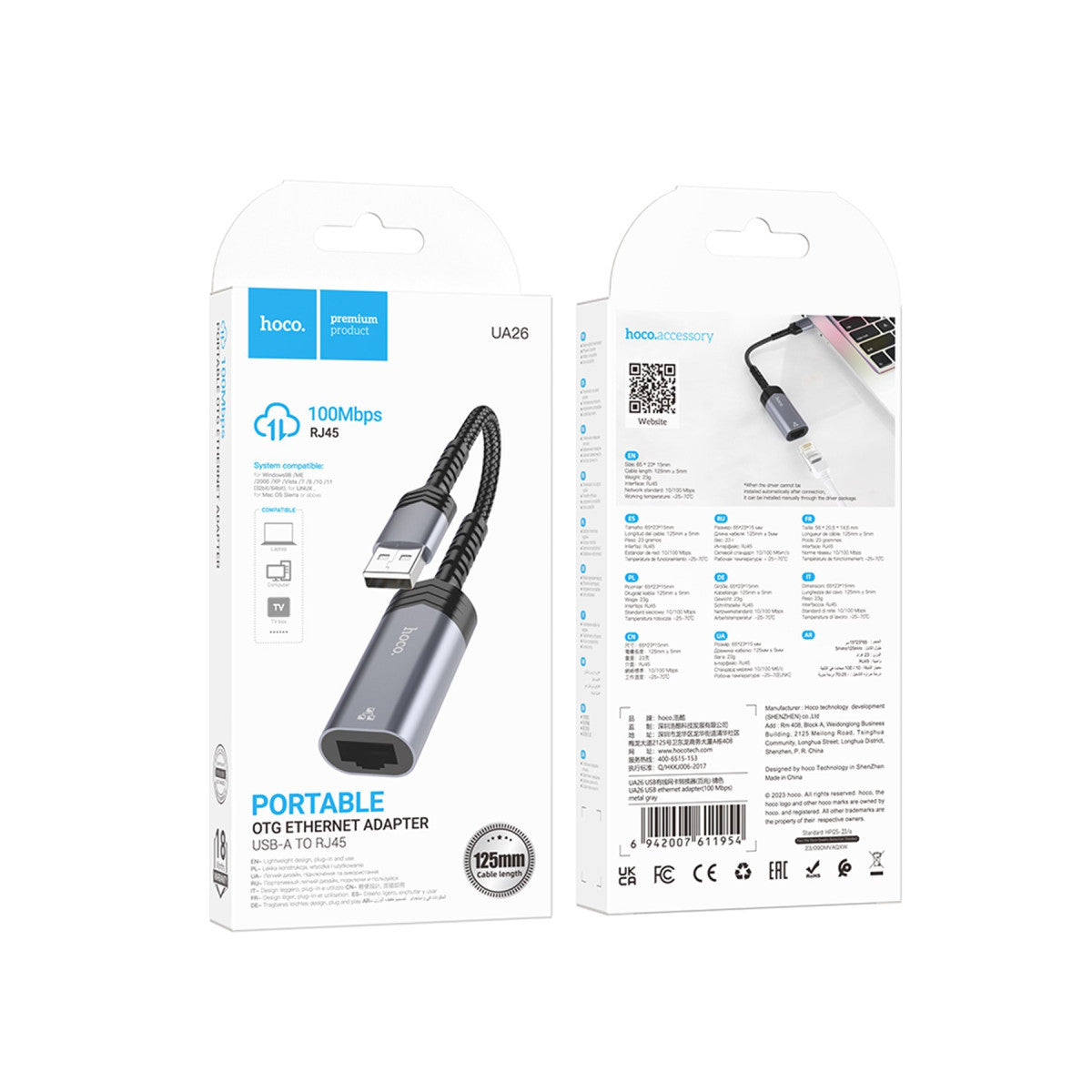 Hoco. UA26 Tak Çalıştır USB to RJ45 100 Mbps Ethernet Dönüştürücü
