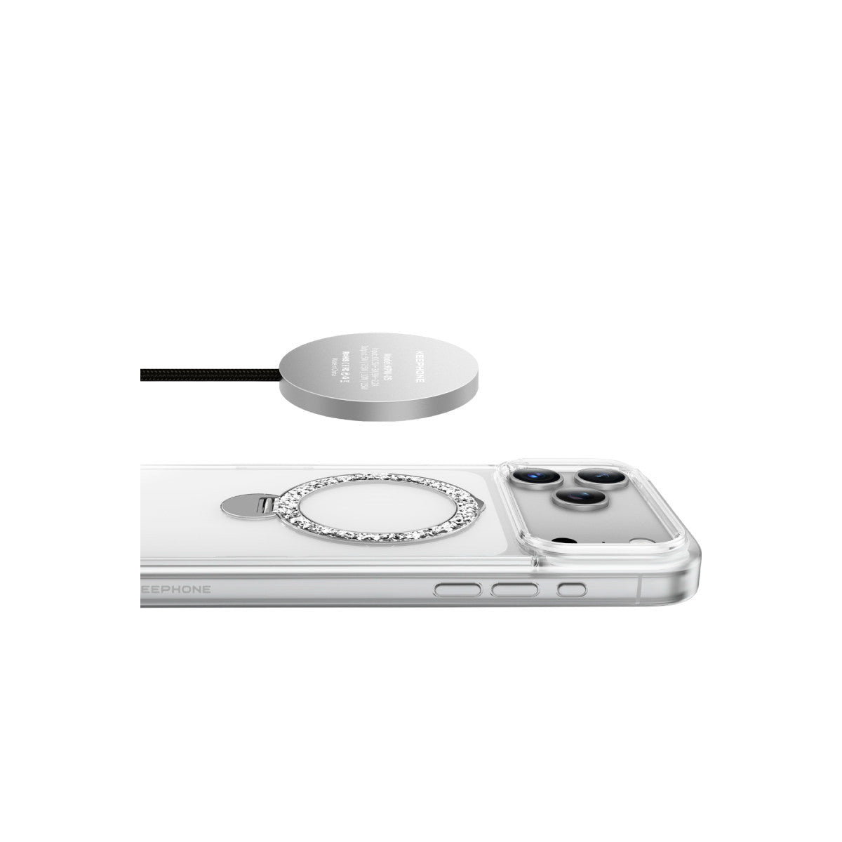 Keephone Apple iPhone 17 Pro Crystal Taşlı 360 Magsafe Standlı Kapak