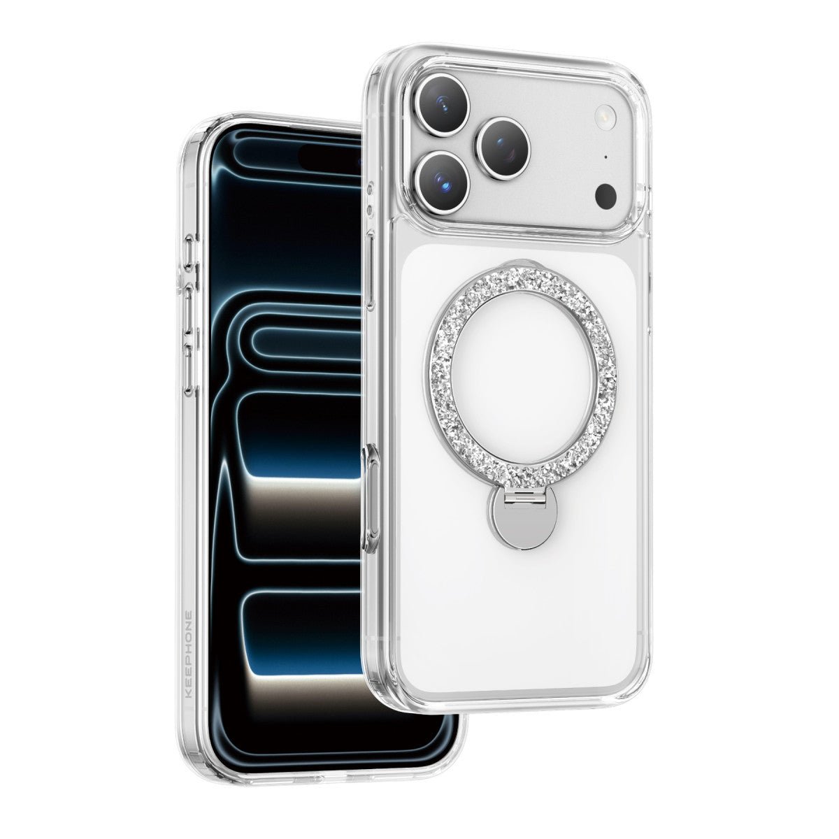 Keephone Apple iPhone 17 Pro Crystal Taşlı 360 Magsafe Standlı Kapak