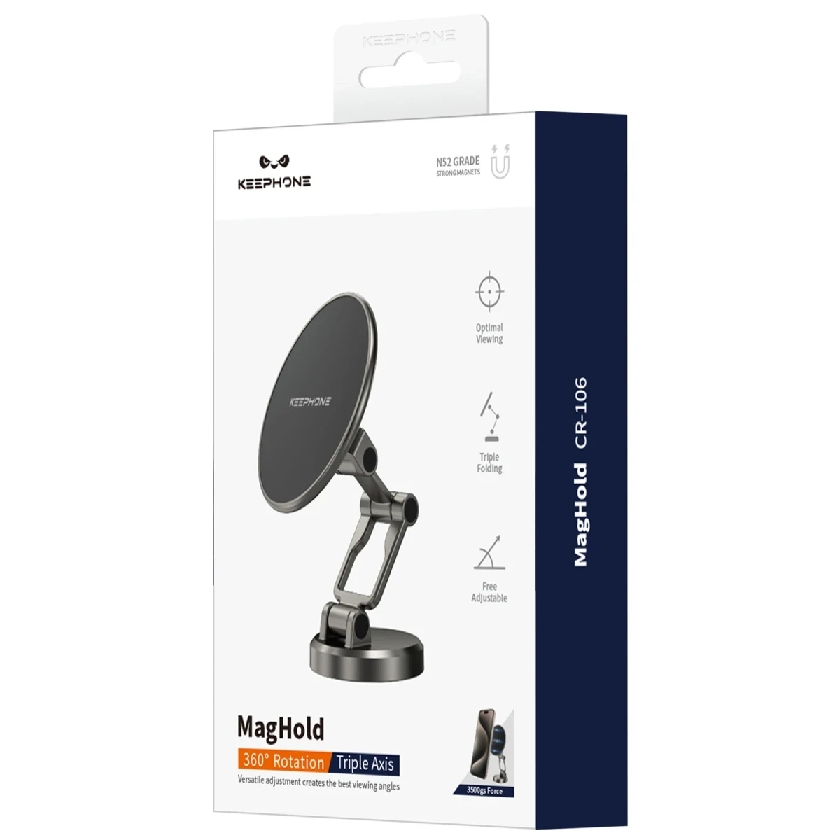 Keephone MagHold CR106 Yapışkanlı 360 Derece Ayarlanabilir Manyetik Magsafe Telefon Tutucu - Koyu Gri