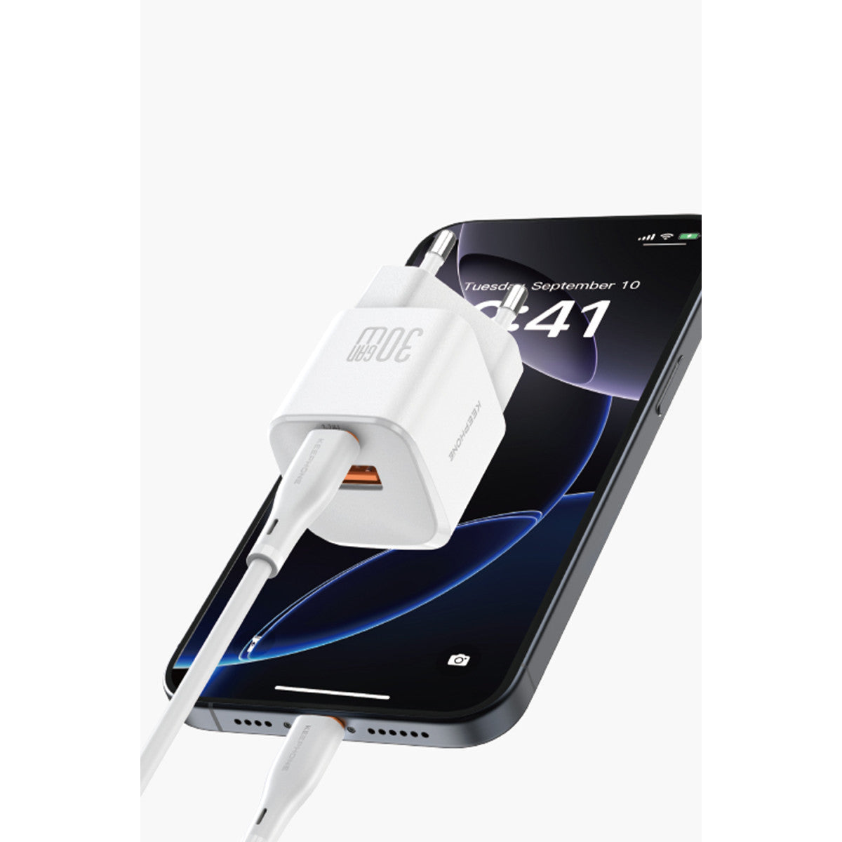 Keephone GaN Wall CH23091 30W 1 Adet Type-C ve 1 Adet USB Çıkışlı GaN Şarj Cihazı