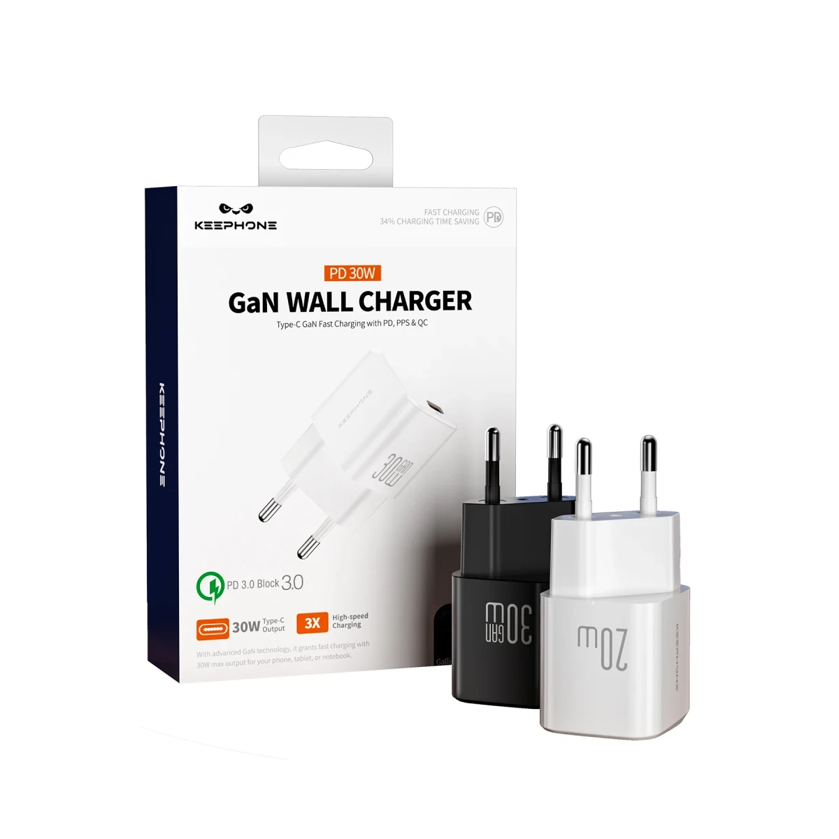 Keephone GaN Wall CH23092 1 Adet 30W Type-C Çıkışlı GaN Şarj Cihazı - Beyaz