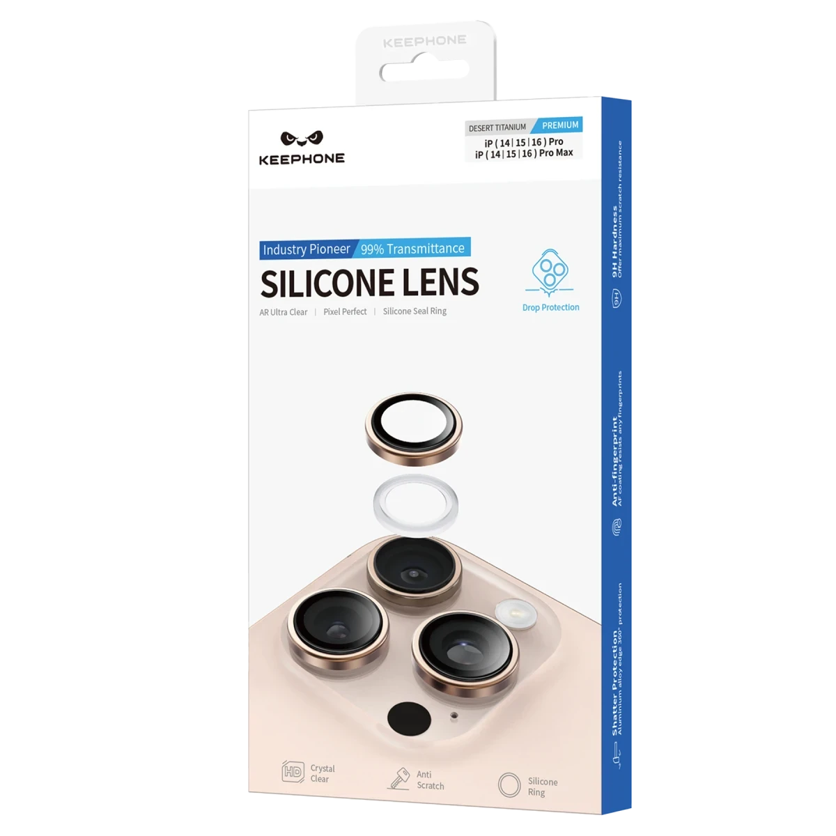 Keephone Apple iPhone 16 Pro Max Silikon Metal Kamera Lens Koruyucu - Çöl Titanyum