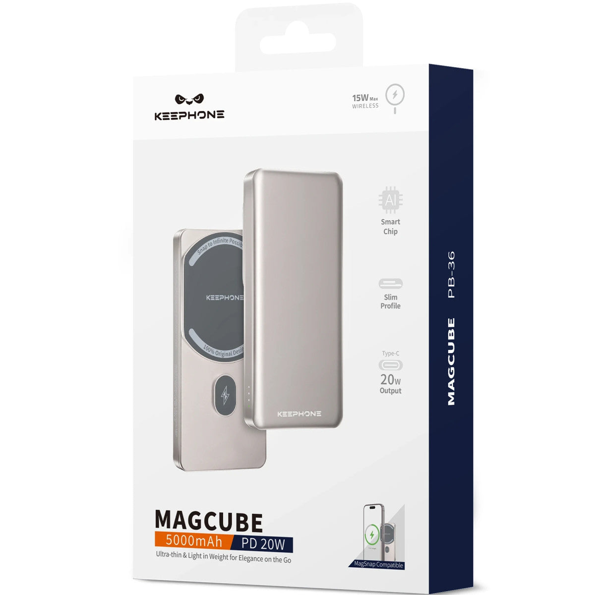 Keephone PB36 MagCube 5.000 mAh Type-C 20W PD Magsafe Destekli Powerbank
