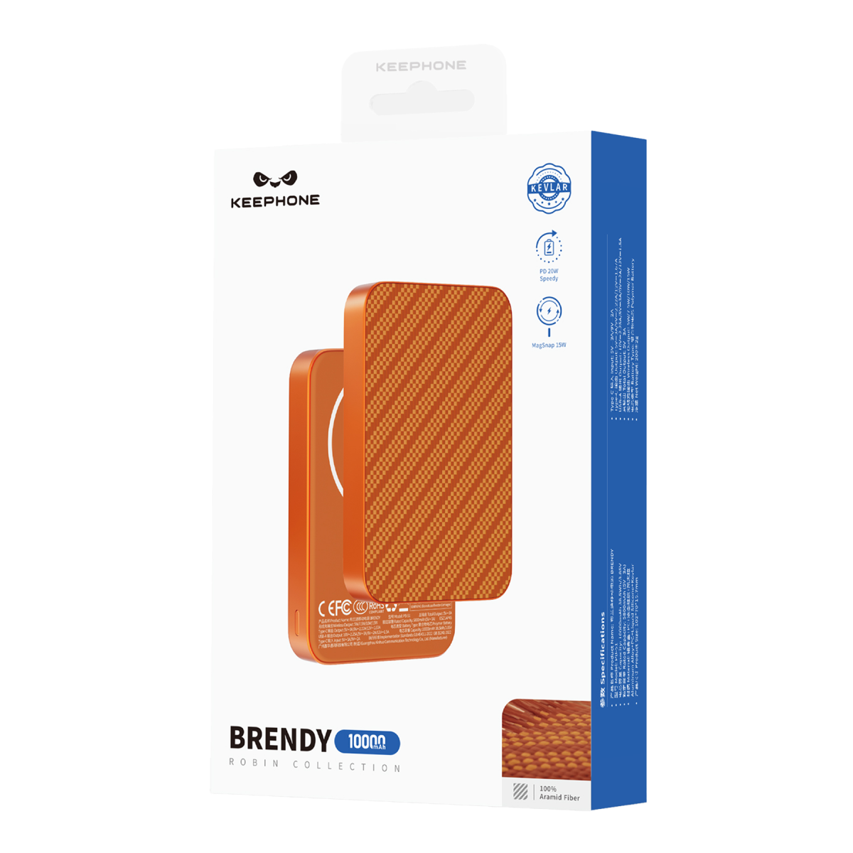 Keephone PB51 Brendy Kevlar 10.000 mAh 22.5W USB 20W Type-C ve 15W Kablosuz Şarj Destekli Magsafe Powerbank
