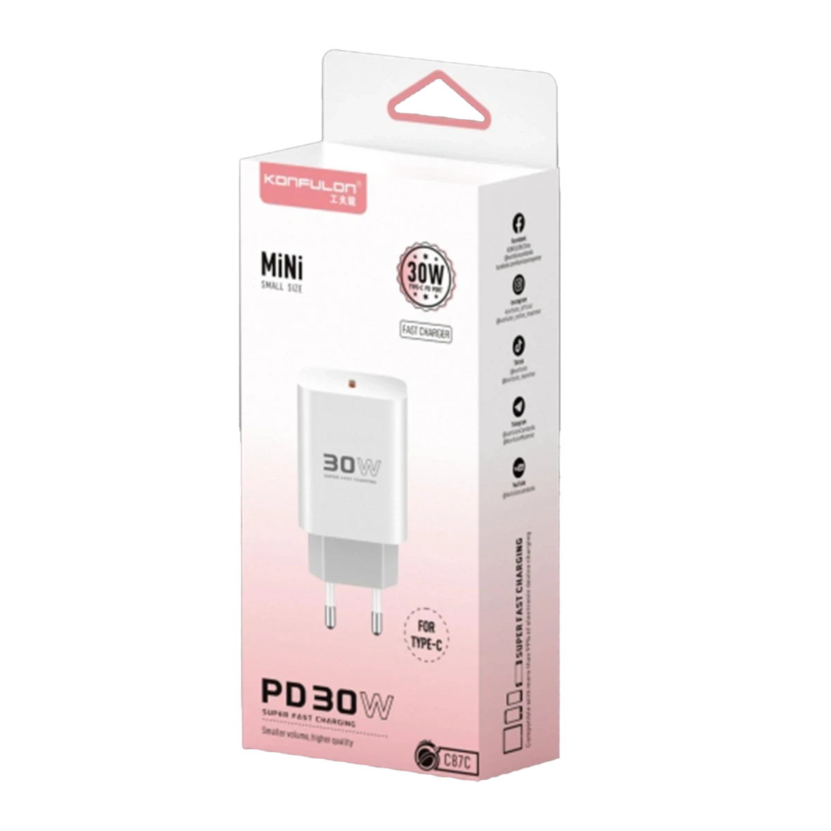 Konfulon C87C 30W Type-C Çıkışlı Ekstra DL51 1M Type-C to Type-C Kablolu PD Şarj Cihazı - Beyaz