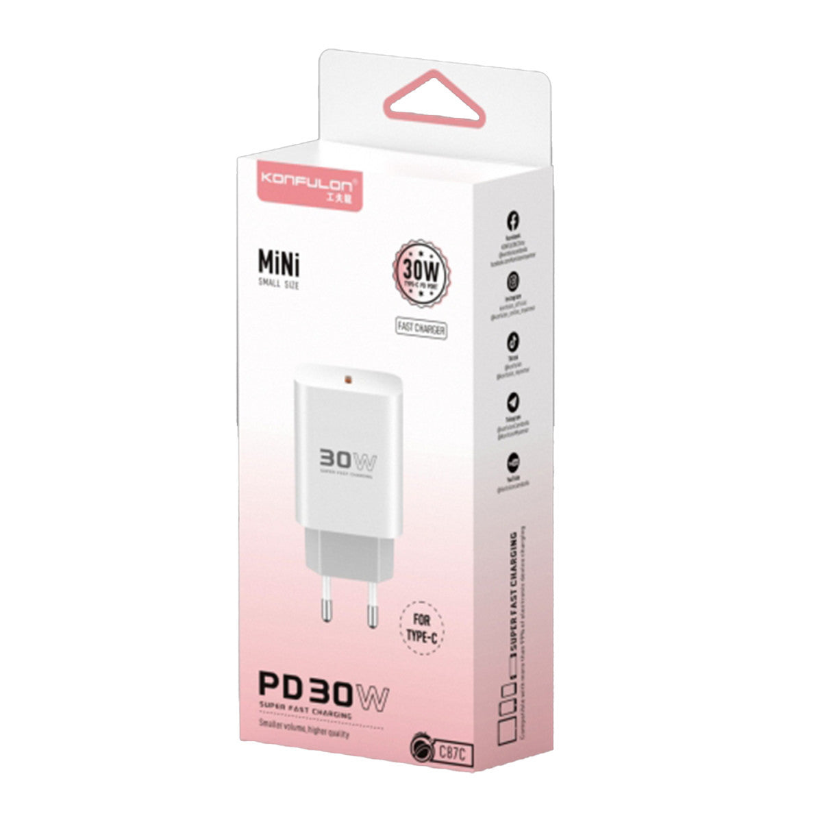 Konfulon C87C 30W Type-C Çıkışlı Ekstra DL51 1M Type-C to Type-C Kablolu PD Şarj Cihazı