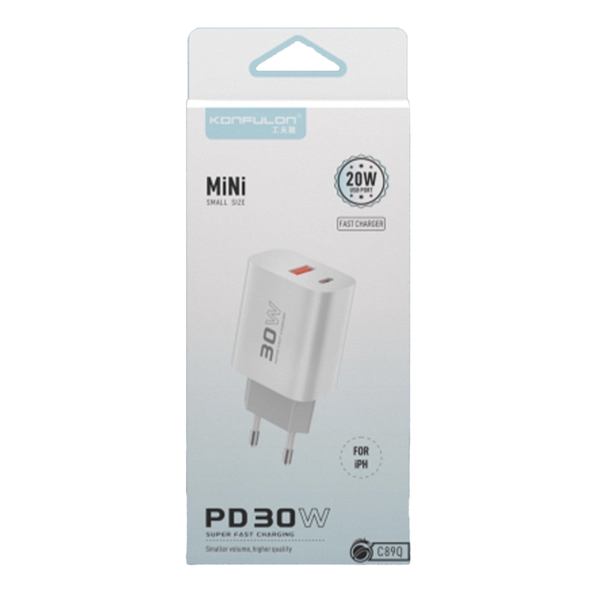 Konfulon C89Q 1 Adet 30W Type-C ve 1 Adet 22.5W USB Çıkışlı Ekstra DL48 1M USB to Lightning Kablolu PD Şarj Cihazı