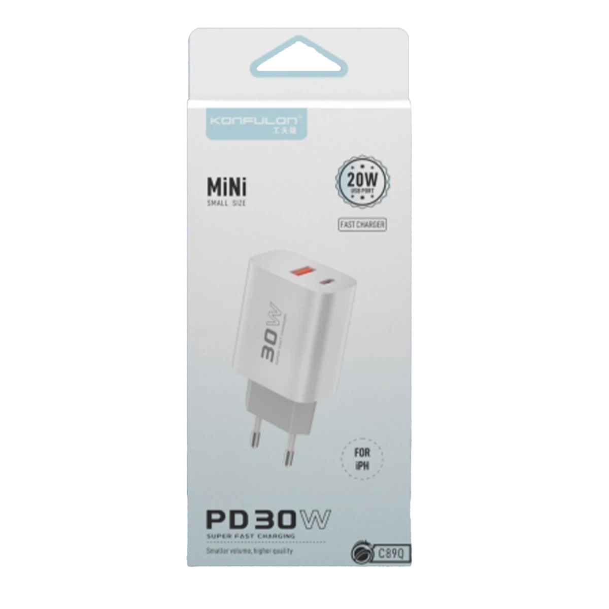 Konfulon C89Q 1 Adet 30W Type-C ve 1 Adet 22.5W USB Çıkışlı Ekstra DL49 1M USB to Type-C Kablolu PD Şarj Cihazı - Beyaz