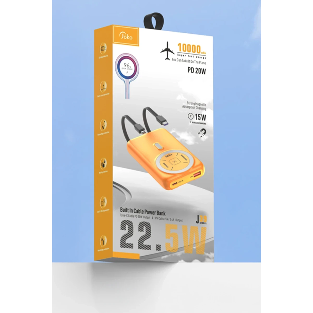 Joko J39 10.000 mAh 20W PD Dahili Kablolu Magsafe Powerbank - Siyah