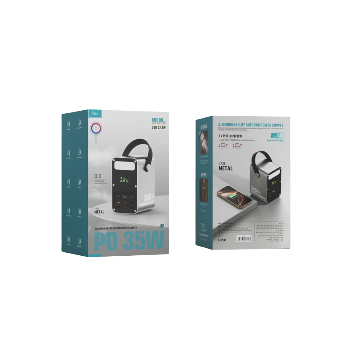 Joko J51 60.000 mAh Dijital Sarj Göstergeli Led Işıklı 35W PD Powerbank - Gümüş
