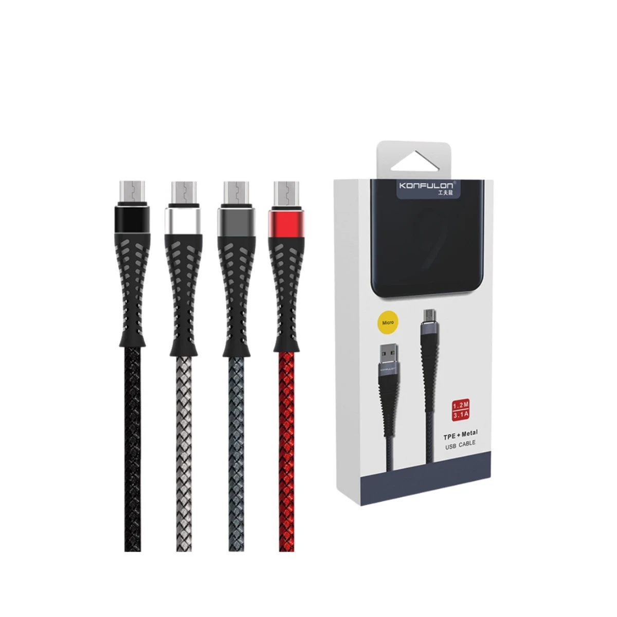 Konfulon S61 Micro USB Kablo 1.2M 2.1A - Kırmızı