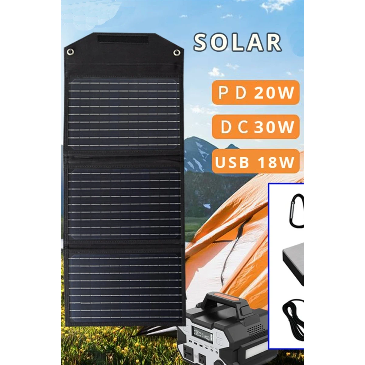 Konfulon SH-03 30W Hızlı Şarj Taşınabilir Güneş Enerji Paneli Şarj İstasyonu - Siyah