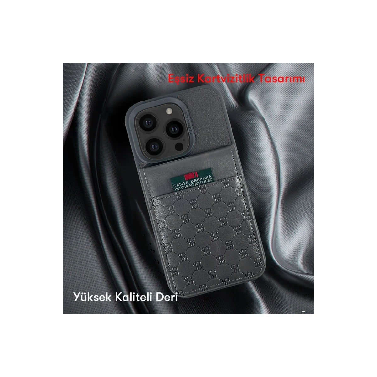 Santa Barbara Polo Racquet Club Apple iPhone 13 Pro Hulda Kartvizitli Kapak - Gri