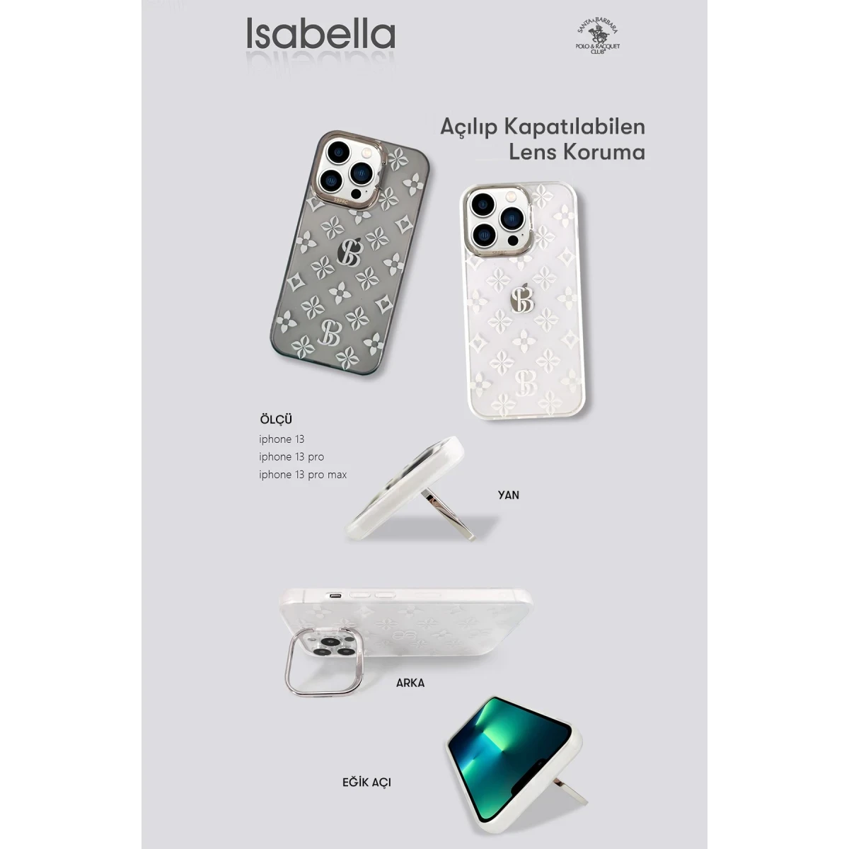 Santa Barbara Polo Racquet Club Apple iPhone 13 Pro Isabella Stand Kapak - Siyah