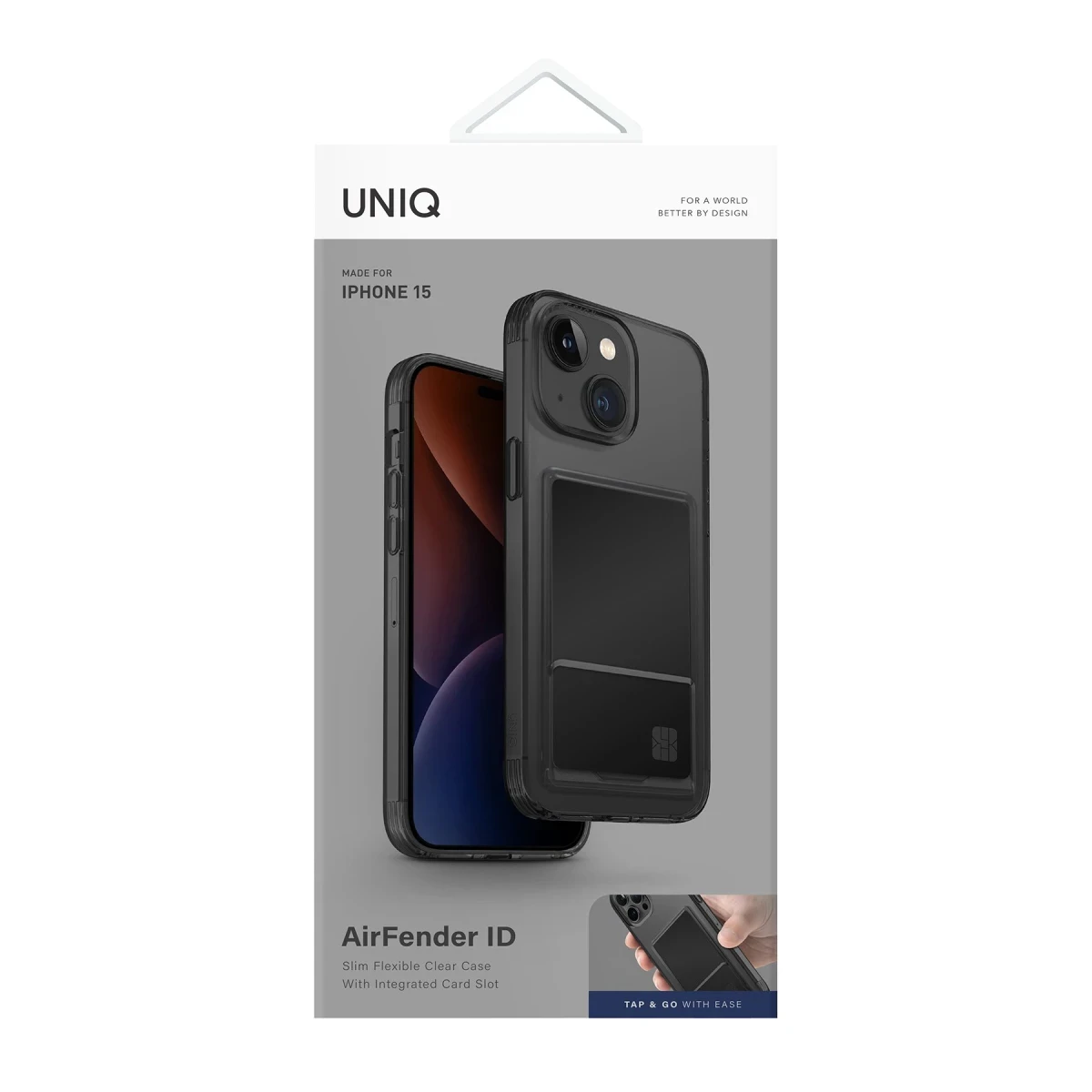 Uniq Apple iPhone 15 Air Fender Kartvizitli Kapak - Füme