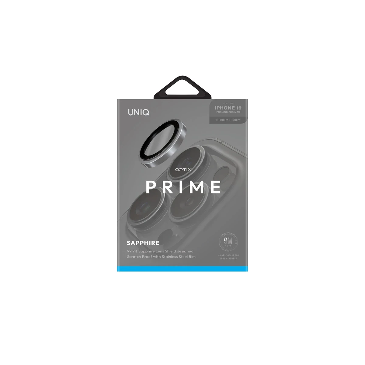 Uniq Apple iPhone 16 Pro Max Optix Çelik Çerçeveli Sapphire Kamera Lens Koruyucu - Gri