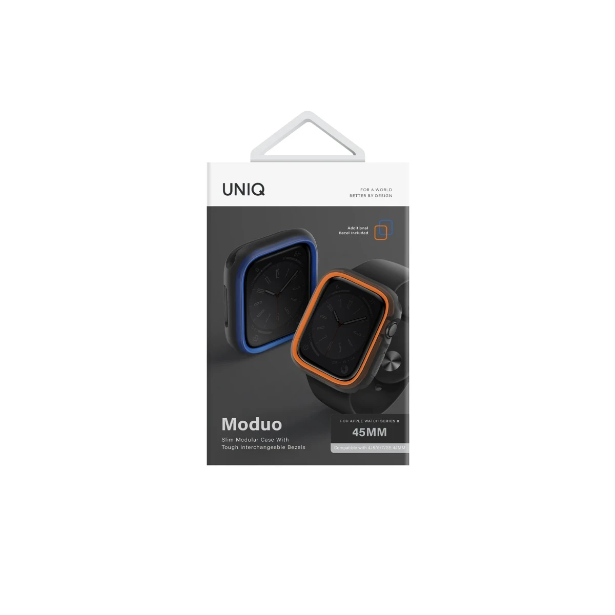 Uniq Apple Watch 45mm Moduo Camlı Kasa Ekran Koruyucu - Turuncu-Mavi
