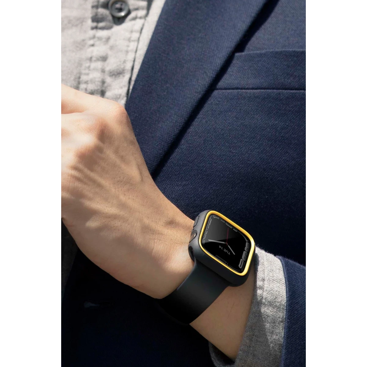 Uniq Apple Watch 45mm Moduo Camlı Kasa Ekran Koruyucu - Sarı-Beyaz