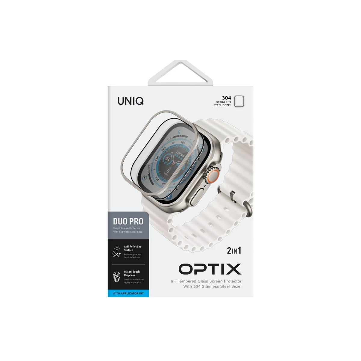 Uniq Apple Watch Ultra 49mm Optix Duo Pro Anti Reflective Camlı Çelik Kasa Koruyucu - Gümüş