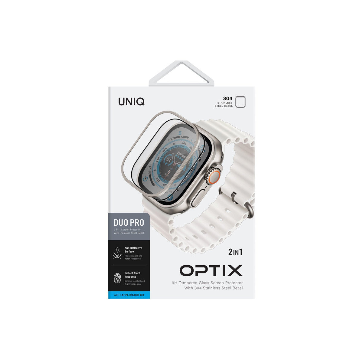 Uniq Apple Watch Ultra 49mm Optix Duo Pro Anti Reflective Camlı Çelik Kasa Koruyucu