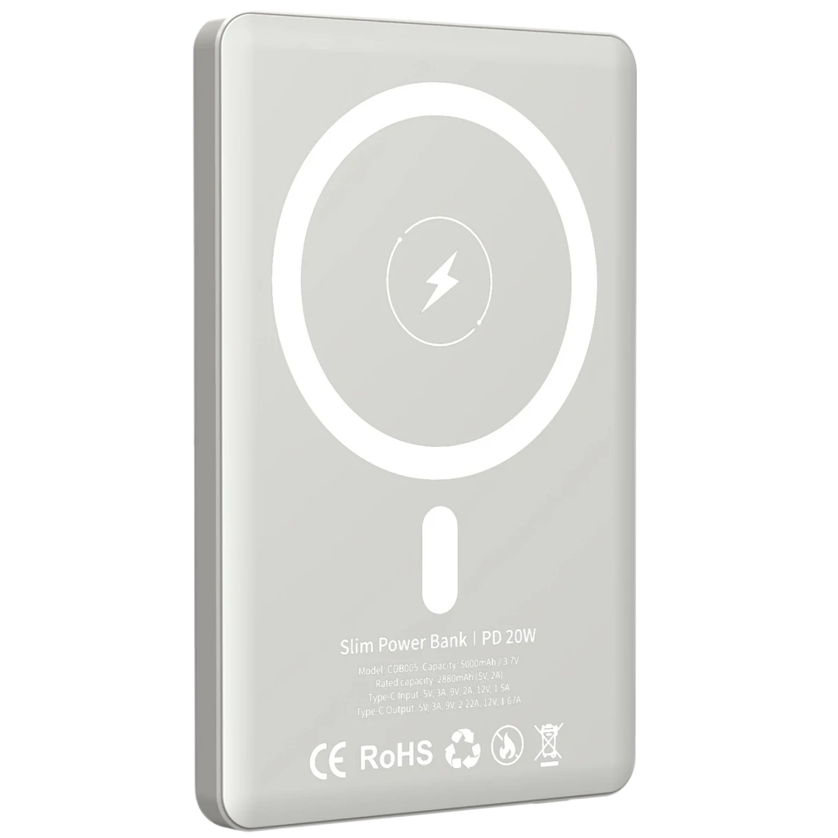 URR CDB005 5.000 mAh 20W Type-C 15W Kablosuz Şarj Magsafe UltraSlim PD Powerbank - Natural Grey