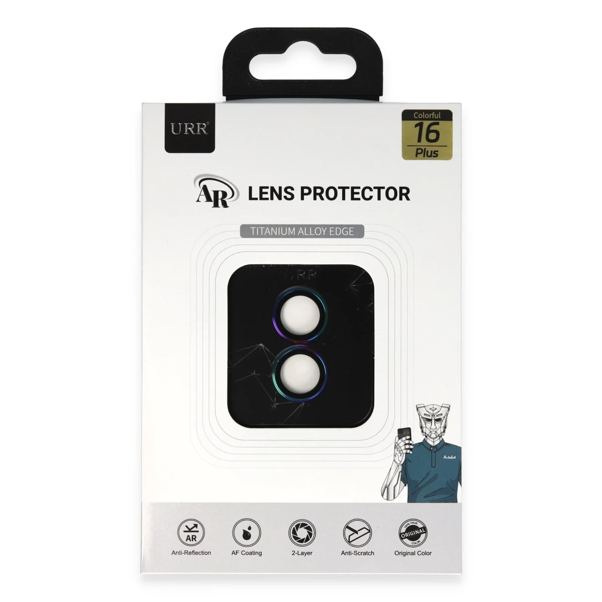 URR Apple iPhone 16 Titanium Alloy AR Kamera Lens Koruyucu - Rainbow