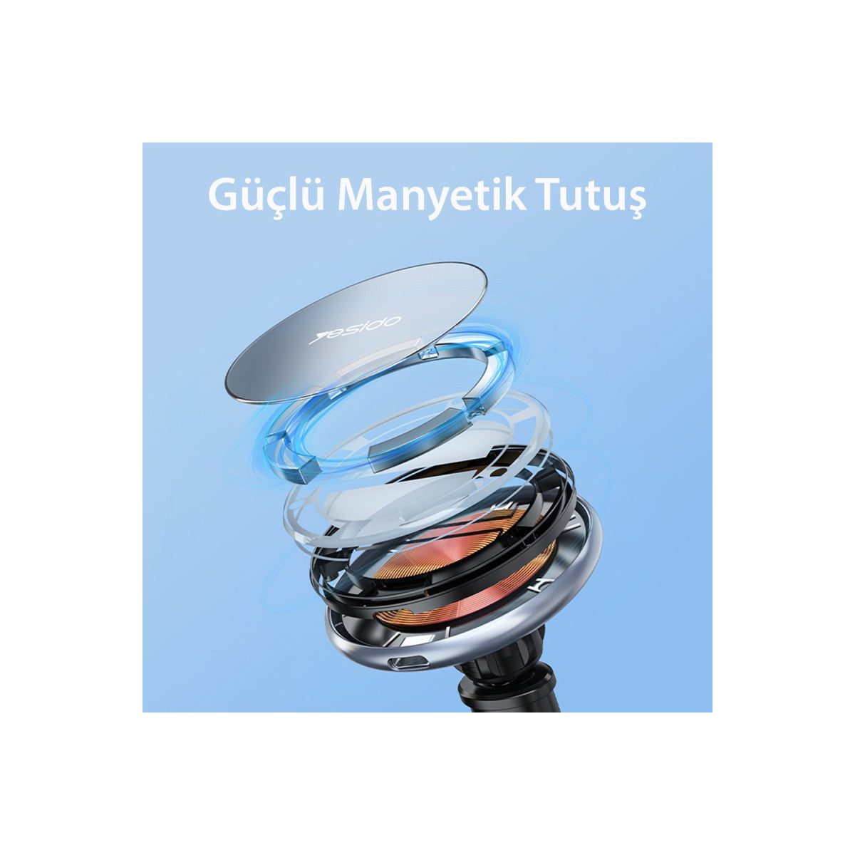 Yesido C132 15W Kablosuz Şarjlı Mıknatıslı Vantuzlu Ayarlanabilir Magsafe Araç Tutucu