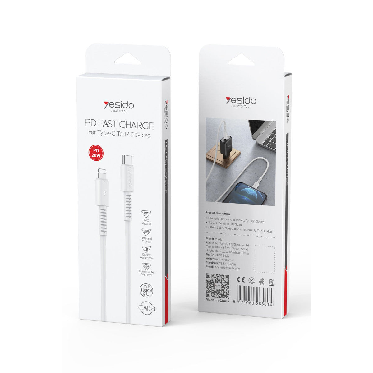 Yesido CA153 1M 20W Type-C to Lightning PD Hızlı Şarj Kablosu